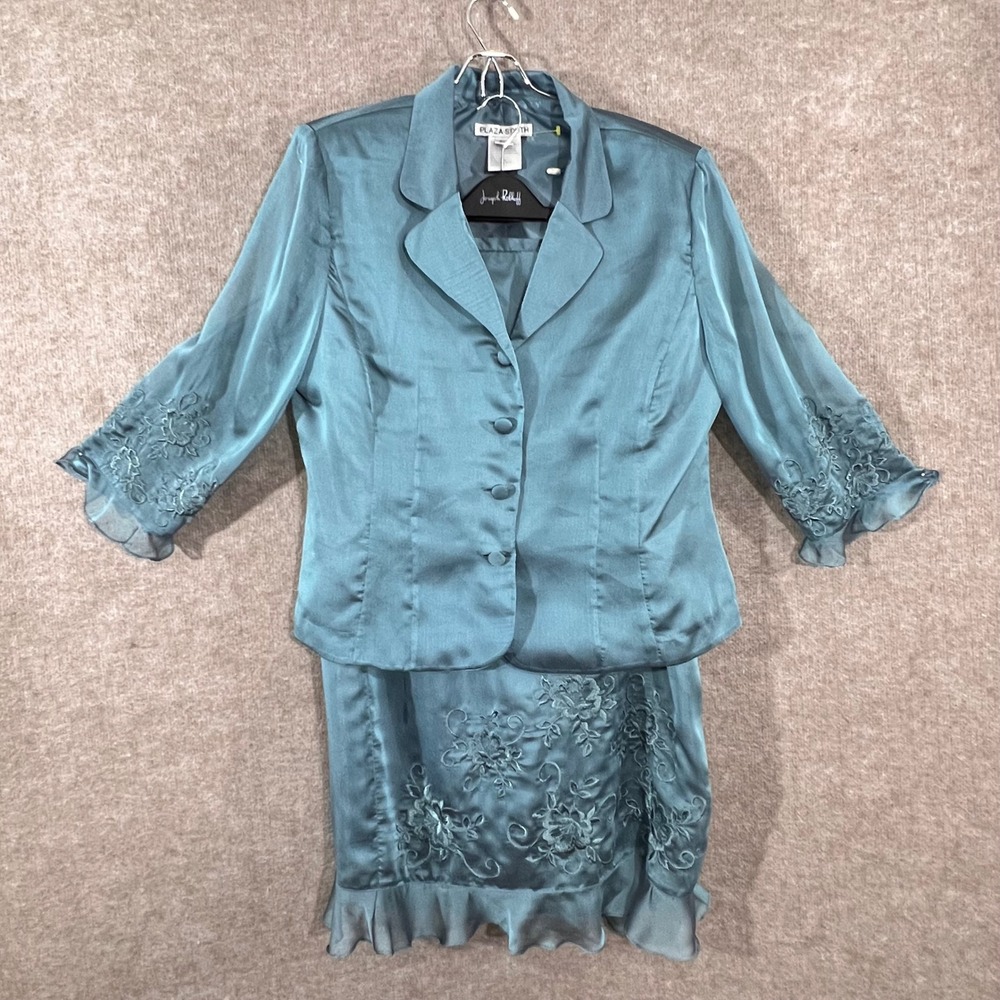Y2K Plaza South Skirt Suit Women 12 blue Shimmer Formal Elegant Wedding Guest